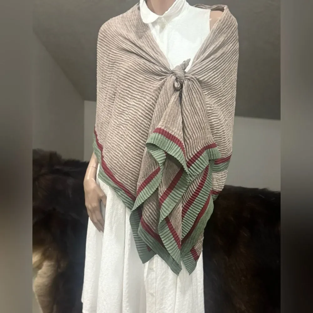 Handmade Boho Style Colorblock Shawl/Wrap With Pleated Textured, Large Size